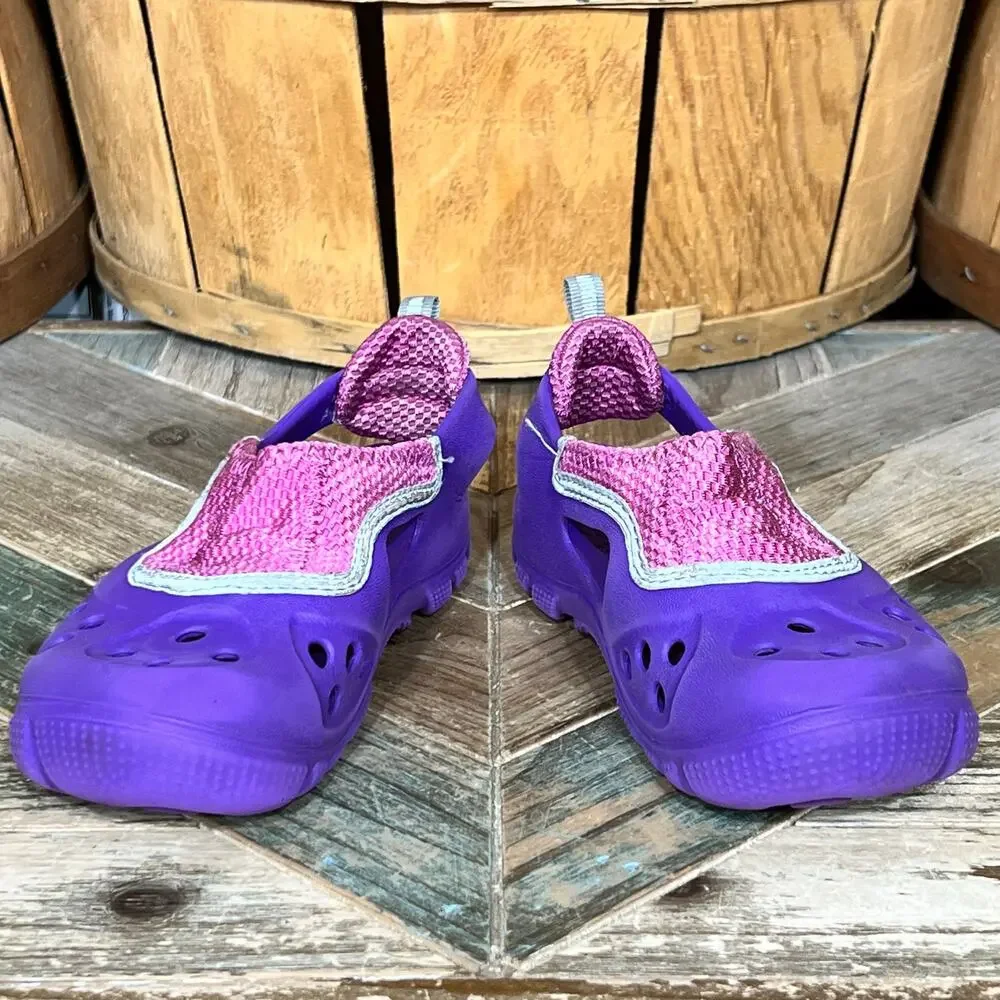 Crocs Micah II Purple Pink Perf Fabric Foam Rubber Sandals Little Girls Size 12